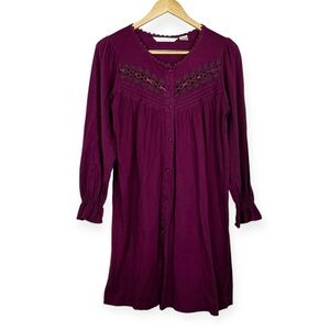 PARTNERS INTIMATES Vintage Burgundy Long Sleeve Cuff Cotton Nightgown Size Small